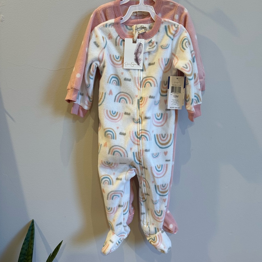 Jessica Simpson baby Fleece Pajamas Rainbow and Polka dots 2 Piece 12M